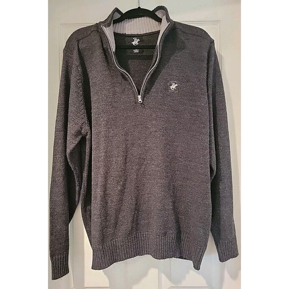 BEVERLY HILLS POLO CLUB SZ XL Acrylic Men's Charco Gray 1/4 Zip Sweater Pullover
